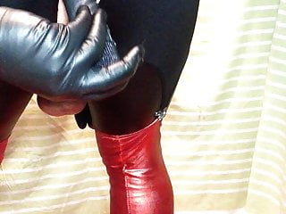 Sissy In Spandex Red And Black Show Fucking Toys free video