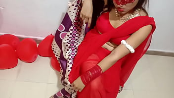 Newly Married Indian Wife In Red Sari Celebrating Valentine With Her Desi Husband - Full Hindi Best Xxx free video