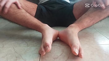 Horny Guy Massaging His Feet. Foot Fetish