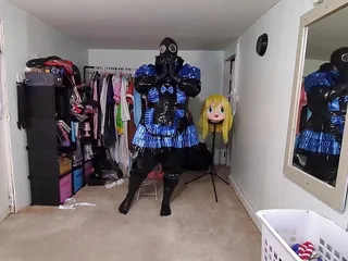 Pvc Layered Maid Cosplay And Gasmask Breathplay, Tube In Suit free video